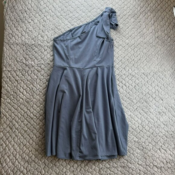 Jasambac One-Shoulder Cocktail Dress‎ Blue Size XL Knee length Bow - Picture 4 of 11